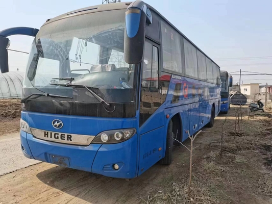 Autobús más alto usado KLQ6115 del autobús del color 59 de los asientos de Yuchai del motor 280hp 2+3 de los asientos de la disposición de la 2da impulsión azul diesel de la mano