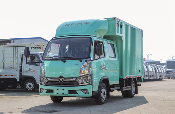 Camiones usados de carga ligera de 2,7 metros Caja de contenedores 2 + 3 asientos Cabina doble Marca china Foton