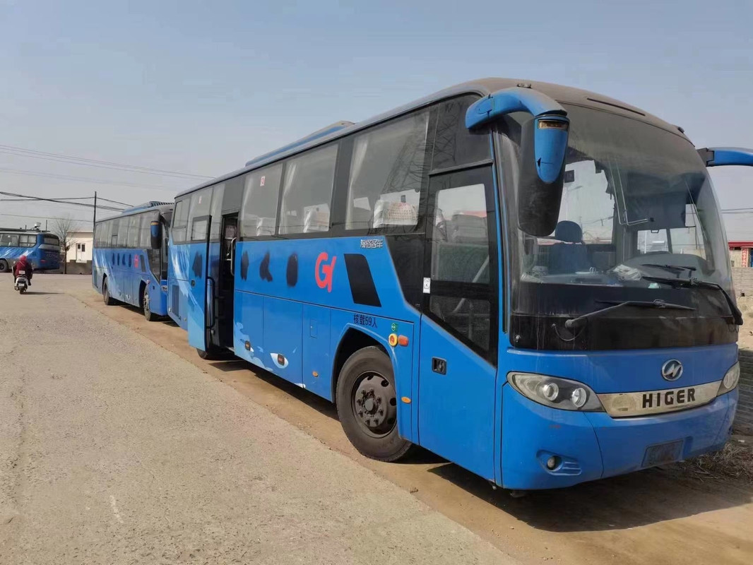 Autobús más alto usado KLQ6115 del autobús del color 59 de los asientos de Yuchai del motor 280hp 2+3 de los asientos de la disposición de la 2da impulsión azul diesel de la mano