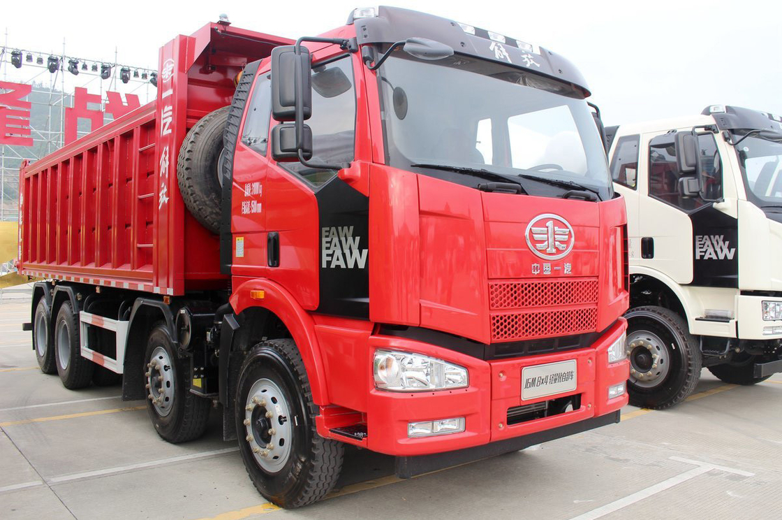 FAW Jiefang Dump Truck J6M Camión pesado Diesel 350hp asiento de fila única superior plano 8X4 6.5m Caja de carga trasera