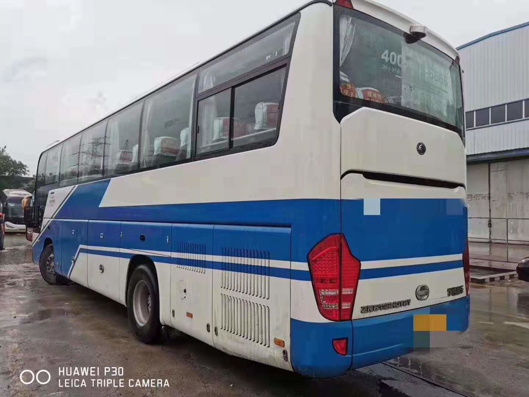 Blanco azul usado Yutong diesel del autobús de los asientos del autobús 55 del práctico de costa de LHD 2014 años ZK6118